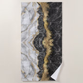 黒い大理石と金ゴールド かわいらし ビーチタオル (正面)