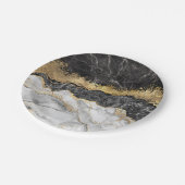 黒い大理石と金ゴールド かわいらし ペーパープレート (アングル)
