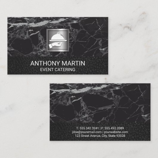 黒い大理石と革 |配膳盆アイコン 名刺 (正面/裏面)