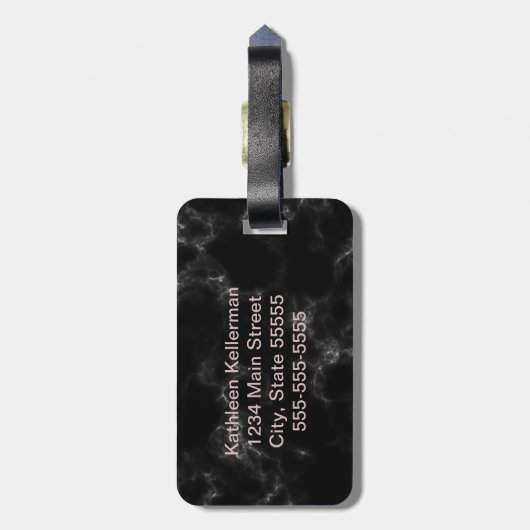 黒い大理石のばら色の金ゴールドのモノグラムのなイニシャル ラゲッジタグ (裏面縦)