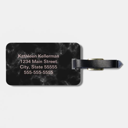 黒い大理石のばら色の金ゴールドのモノグラムのなイニシャル ラゲッジタグ (裏面横)