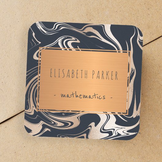 黒い大理石のバラ金ゴールドと銅ラベルあなたの名前 スクエアシール