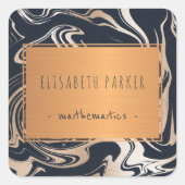 黒い大理石のバラ金ゴールドと銅ラベルあなたの名前 スクエアシール (正面)