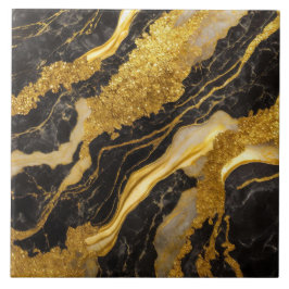 黒い大理石のパターン(金ゴールド) タイル