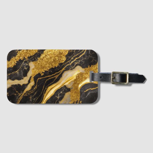 黒い大理石のパターン(金ゴールド) ラゲッジタグ (正面横)