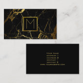 黒い大理石のモノグラム金ゴールド 名刺 (正面/裏面)
