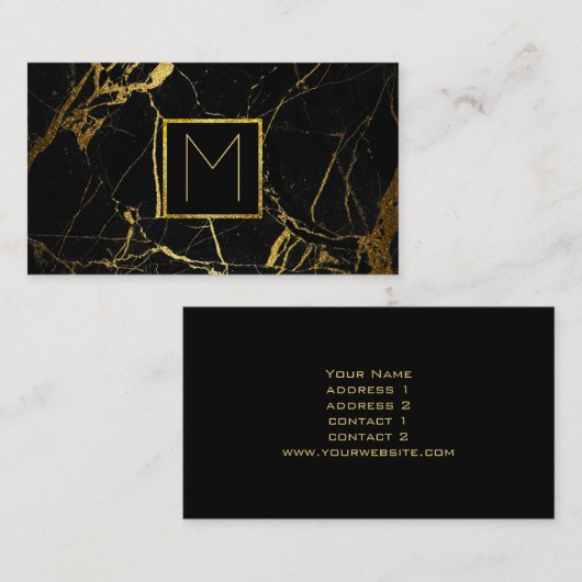 黒い大理石のモノグラム金ゴールド 名刺 (正面/裏面)