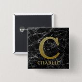 黒い大理石の上の文字Cモノグラム 缶バッジ (正面&裏面)