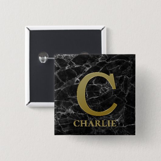 黒い大理石の上の文字Cモノグラム 缶バッジ (正面&裏面)