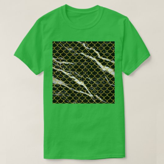 黒い大理石の柄の可愛い人魚 Tシャツ (デザイン正面)