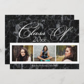 黒い大理石の渦巻き旋回3-Photo卒業発表 招待状 (正面/裏面)