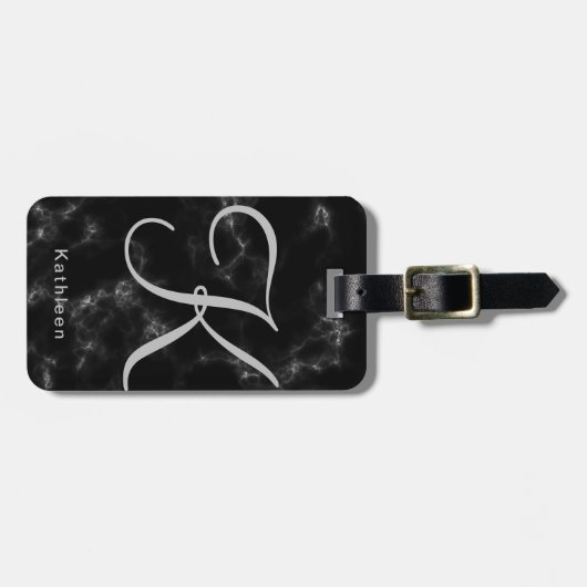 黒い大理石の灰色のモノグラムのなイニシャル ラゲッジタグ (正面横)