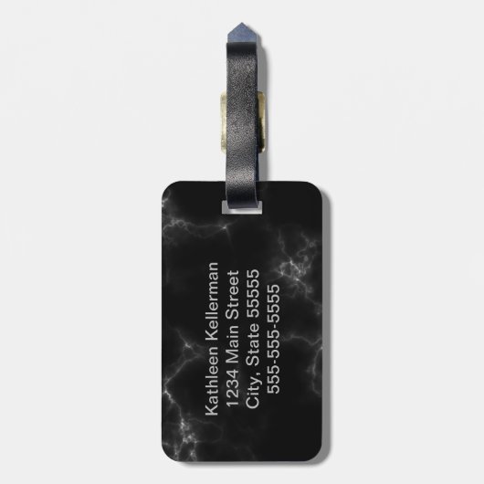 黒い大理石の灰色のモノグラムのなイニシャル ラゲッジタグ (裏面縦)