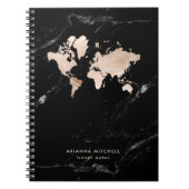 黒い大理石の軽い金ゴールドの世界地図 ノートブック (正面)