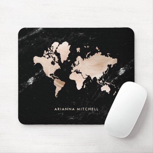 黒い大理石の軽い金ゴールドの世界地図 マウスパッド (マウス)