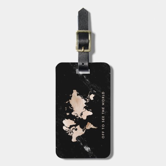 黒い大理石の軽い金ゴールドの世界地図 ラゲッジタグ (正面縦)