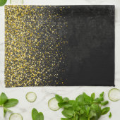 黒い大理石の金ゴールドのグリッター キッチンタオル (折り畳み)