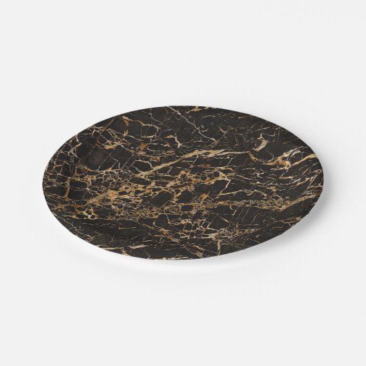 黒い大理石の金ゴールドの静脈の紙皿 ペーパープレート (アングル)