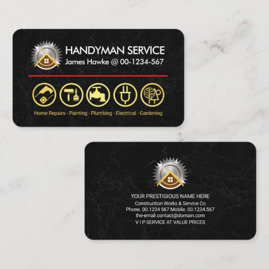 黒い大理石の金ゴールド手作りツール 名刺 (正面/裏面)