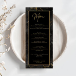 黒い大理石の金ゴールド縁どの結婚メニューカード メニュー