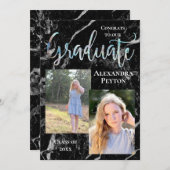 黒い大理石アワビのスクリプト写真卒業 招待状 (正面/裏面)