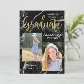 黒い大理石金ゴールドスクリプトフォト卒業 招待状 (スタンド正面)