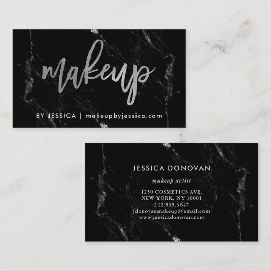 黒い大理石|の化粧の銀製の原稿 名刺 (正面/裏面)