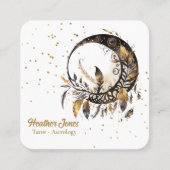 黒い天月に金ゴールドの羽 スクエア名刺 (正面)