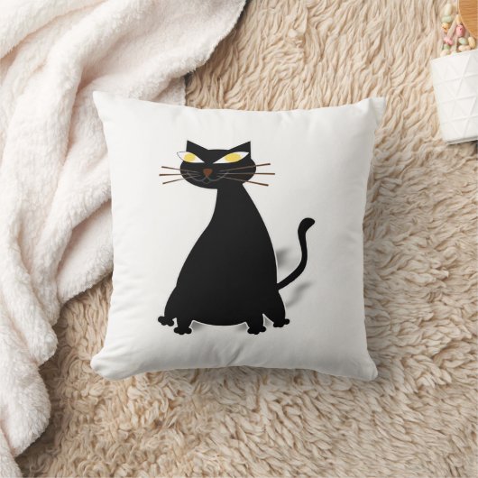 黒い太った猫 クッション (ブランケット)