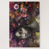 黒い女お洒落のポートレートとフローラヘア ジグソーパズル (縦)