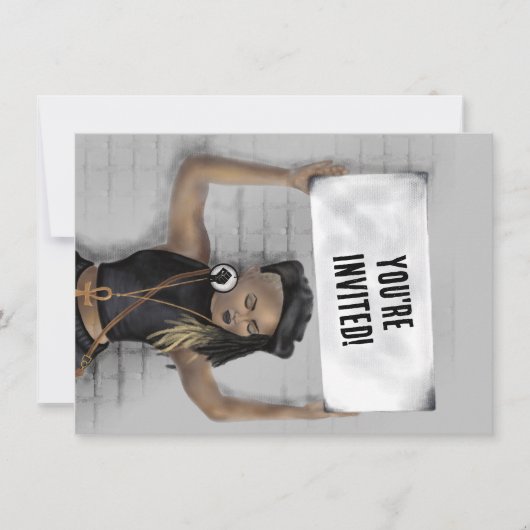 黒い女の子がサインを持っている 招待状 (正面)