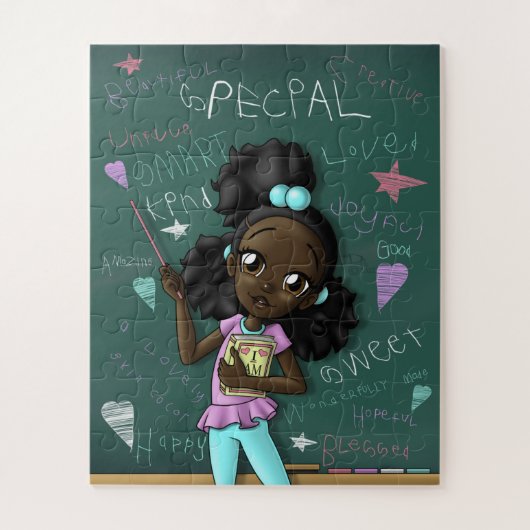 黒い女の子と前向き言葉 ジグソーパズル (縦)