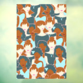 黒い女の子と白い女の子とのシームレスなパターン ウィンドウサイン (シート3)