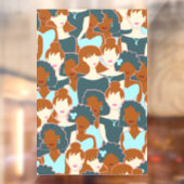 黒い女の子と白い女の子とのシームレスなパターン ウィンドウサイン (シート2)