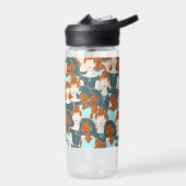 黒い女の子と白い女の子とのシームレスなパターン ウォーターボトル (左面)