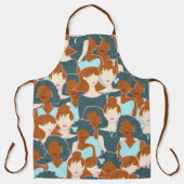 黒い女の子と白い女の子とのシームレスなパターン エプロン (正面)