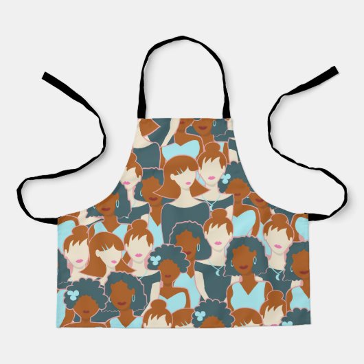 黒い女の子と白い女の子とのシームレスなパターン エプロン (正面)