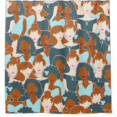 黒い女の子と白い女の子とのシームレスなパターン シャワーカーテン (正面)