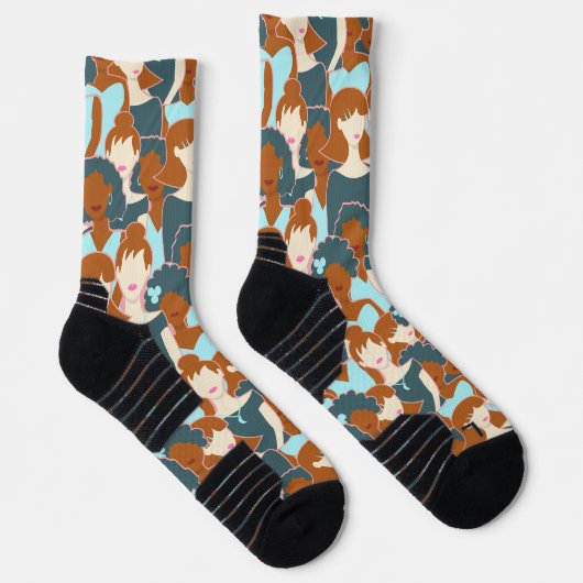 黒い女の子と白い女の子とのシームレスなパターン ソックス (右)