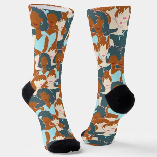 黒い女の子と白い女の子とのシームレスなパターン ソックス (傾斜あり)