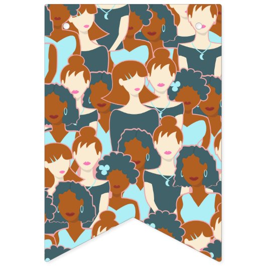 黒い女の子と白い女の子とのシームレスなパターン バンティングフラッグ (第3の旗)