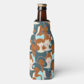 黒い女の子と白い女の子とのシームレスなパターン ボトルクーラー (ボトル正面)