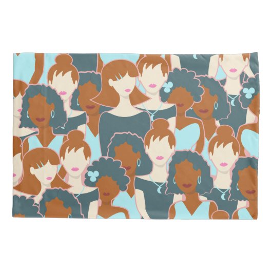 黒い女の子と白い女の子とのシームレスなパターン 枕カバー (裏面)