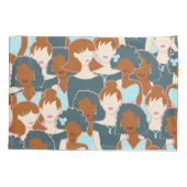 黒い女の子と白い女の子とのシームレスなパターン 枕カバー (裏面-左)