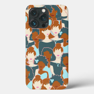 黒い女の子と白い女の子とのシームレスなパターン iPhone 13 PROケース