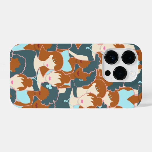 黒い女の子と白い女の子とのシームレスなパターン iPhoneケース (裏面横)