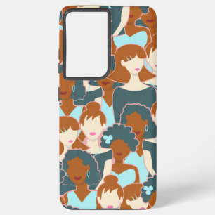 黒い女の子と白い女の子とのシームレスなパターン SAMSUNG GALAXY S21+ケース