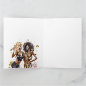 黒い女の子のカーリーベストフレンド レオパードプリント水彩 カード (内部)