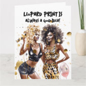 黒い女の子のカーリーベストフレンド レオパードプリント水彩 カード (正面)
