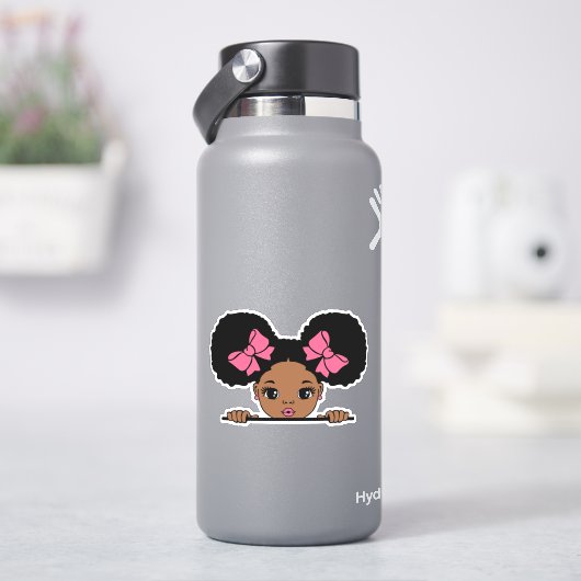 黒い女の子パフヘア シール (HydroFlask)